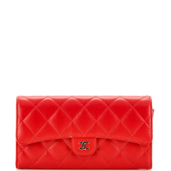 Chanel CC Gusset Classic Flap Wallet Quilted Caviar Long