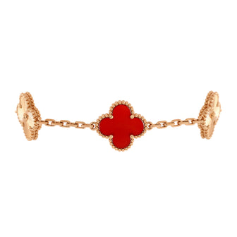 Van Cleef & Arpels Vintage Alhambra 5 Motifs Bracelet Guilloche 18K Rose Gold and Carnelian