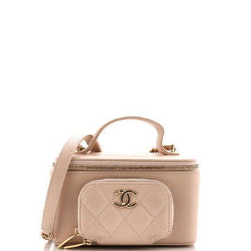 Chanel Business Affinity Top Handle Vanity Case with Chain Quilted Caviar Small