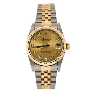 Rolex Oyster Perpetual Datejust Automatic Watch Stainless Steel and Yellow Gold with Diamond Markers 31