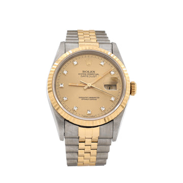 Rolex Oyster Perpetual Datejust Automatic Watch Stainless Steel and Yellow Gold with Diamond Markers 36
