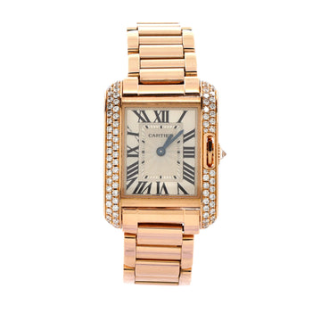 Cartier Tank Anglaise Quartz Watch Rose Gold with Diamond Bezel 23