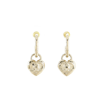 Chanel CC Turnlock Heart Dangle Hoop Earrings Metal