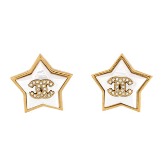 Chanel CC Star Stud Earrings Metal and Resin with Crystals