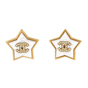 Chanel CC Star Stud Earrings Metal and Resin with Crystals