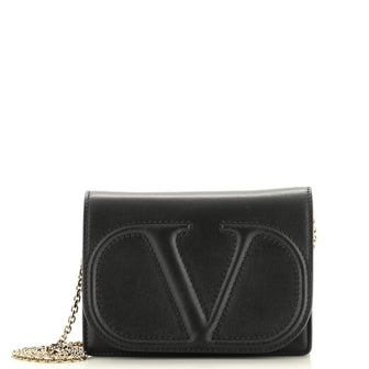 Valentino Garavani VLogo Double Flap Chain Shoulder Bag Leather Mini