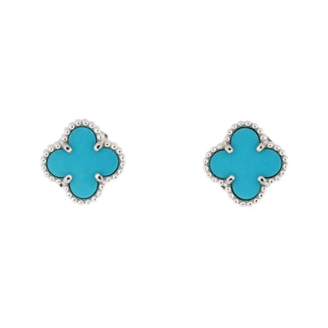 Van Cleef & Arpels Sweet Alhambra Stud Earrings 18K White Gold and Turquoise