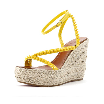 Christian Louboutin Women's Mafaldina Zeppa Espadrille Platform Sandals Spiked Leather 120