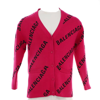 Balenciaga All Over Logo Cardigan Wool Blend