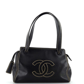 Chanel CC Stitch Zip Shoulder Bag Caviar Large