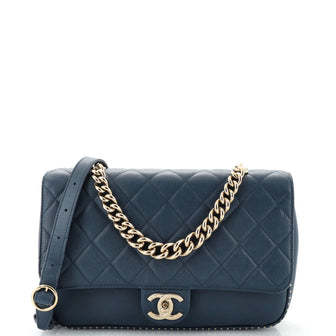 Chanel Chain Handle CC Flap Bag Quilted Caviar with Studded Detail Large