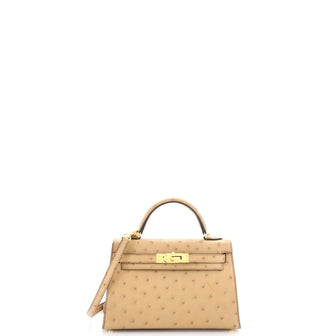 Hermes Kelly Mini II Bag Brown Ostrich with Gold Hardware 20