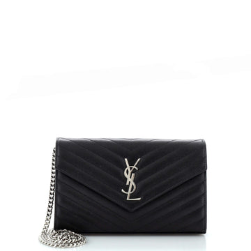 Saint Laurent Classic Monogram Short Chain Wallet Matelasse Chevron Leather Long