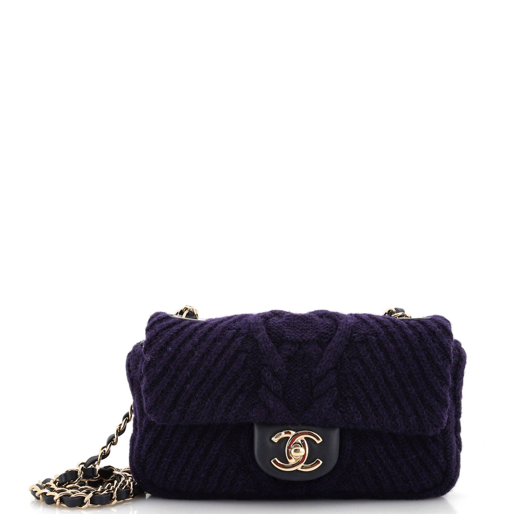 CHANEL【PARIS】 Chanel Paris-Hamburg Flap Bag Cable Knit Fabric with Calfskin