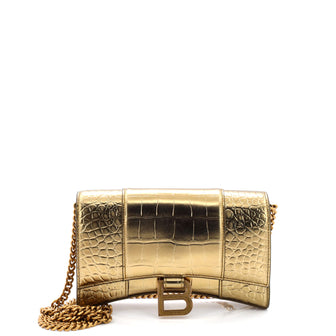 Balenciaga Hourglass Chain Wallet Crocodile Embossed Leather