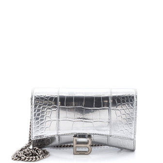Balenciaga Hourglass Chain Wallet Crocodile Embossed Leather
