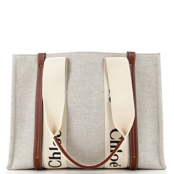 Chloe Woody Tote Canvas with Leather Medium