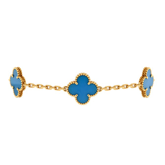 Van Cleef & Arpels Vintage Alhambra 5 Motifs Bracelet 18K Yellow Gold and Agate