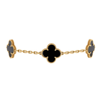 Van Cleef & Arpels Vintage Alhambra 5 Motifs Bracelet 18K Yellow Gold and Onyx