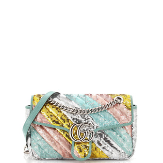 Gucci GG Marmont Flap Bag Diagonal Quilted Sequins Small