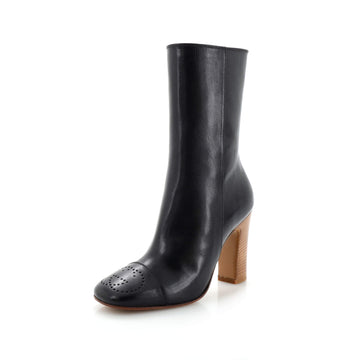 Gucci Women's Hills Interlocking G Heeled Cap Toe Boots Leather