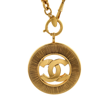 Chanel Vintage CC Round Cut-Out Pendant Necklace Metal
