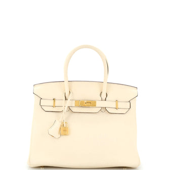Hermes Birkin Handbag Light Clemence with Gold Hardware 30