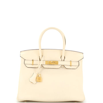 Hermes Birkin Handbag Light Clemence with Gold Hardware 30