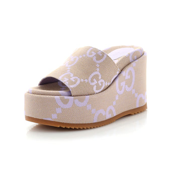 Gucci Women's Angelina Platform Wedge Sandals GG Canvas