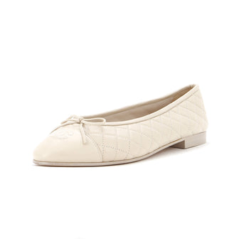 Chanel Women's CC Cap Toe Bow Ballerina Flats Quilted Leather