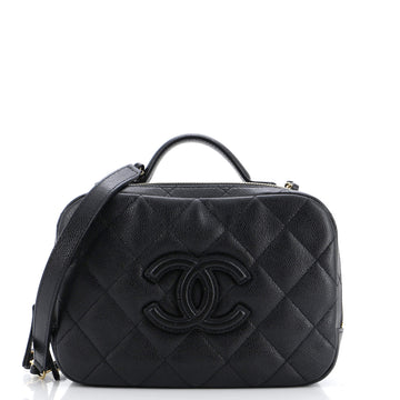 Chanel CC Top Handle Zip Around Vanity Case with Chain Quilted Caviar Small
