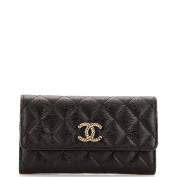Chanel Cutout CC Flap Wallet Quilted Caviar Long