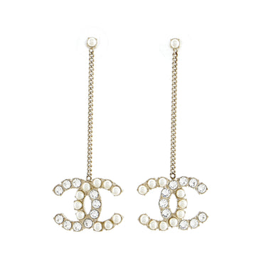 Chanel Dazzling Domino Drop Earrings Faux Pearls with Crystal Embellished Metal