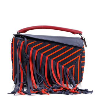 Loewe Puzzle Bag Fringe Leather and Printed Canvas Medium