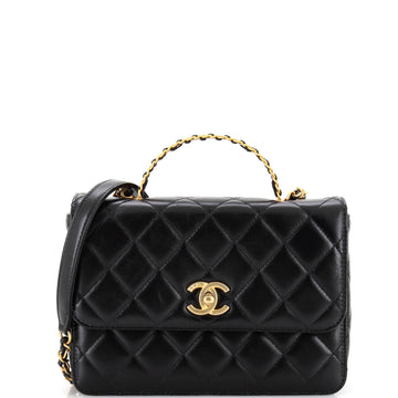 Chanel Logo Links Top Handle Flap Bag Quilted Calfskin Small