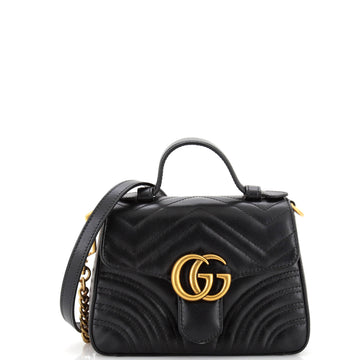 Gucci GG Marmont Top Handle Flap Bag Matelasse Leather Mini