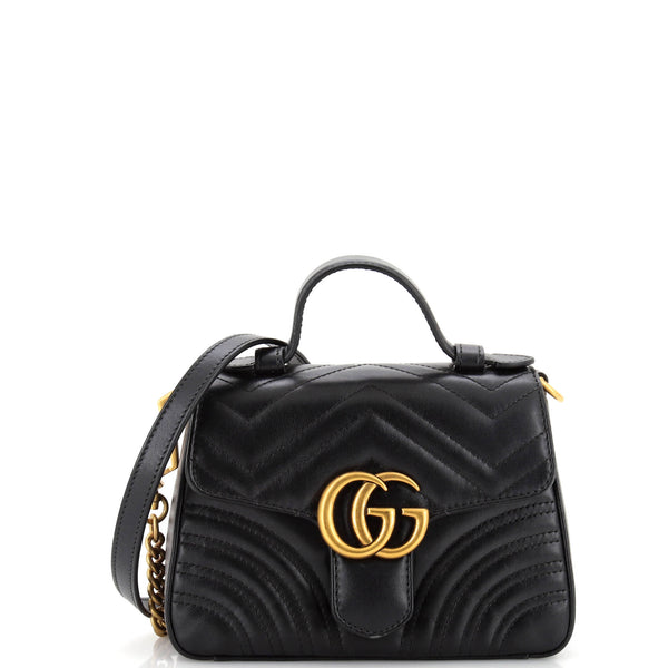 Gucci GG Marmont Top Handle Flap Bag Matelasse Leather Mini Black