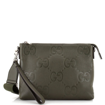 Gucci Zip Messenger Bag Jumbo GG Embossed Leather Medium