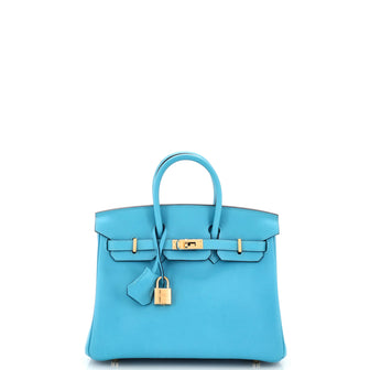 Hermes Birkin Handbag Blue Swift with Gold Hardware 25