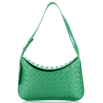 Bottega Veneta Fold Over Flap Hobo Intrecciato Patent Small