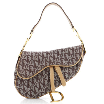 Christian Dior Vintage Saddle Bag Diorissimo Canvas Medium