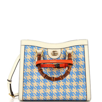 Gucci Diana NM Bamboo Handle Tote Houndstooth Raffia Small