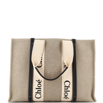 Chloe Woody Tote Canvas with Leather Large