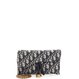 Christian Dior Saddle Chain Wallet Oblique Canvas
