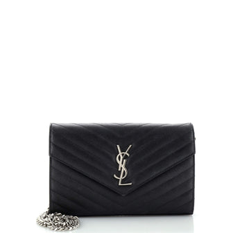 Saint Laurent Classic Monogram Wallet on Chain Matelasse Chevron Leather Medium