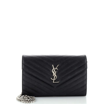 Saint Laurent Classic Monogram Wallet on Chain Matelasse Chevron Leather Medium