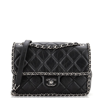 Chanel Running Chain Around Flap Bag Quilted Crumpled Calfskin Medium