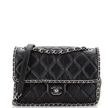 Chanel Running Chain Around Flap Bag Quilted Crumpled Calfskin Medium
