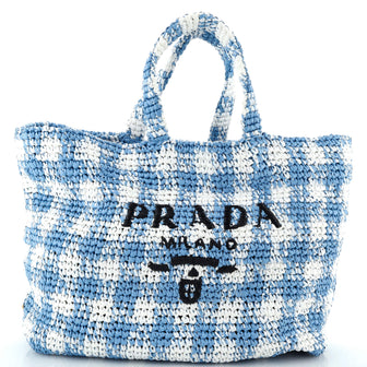 Prada Logo Tote Raffia Large