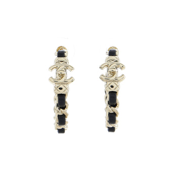 Chanel CC Turnlock Chain Hoop Earrings Metal with Lambskin